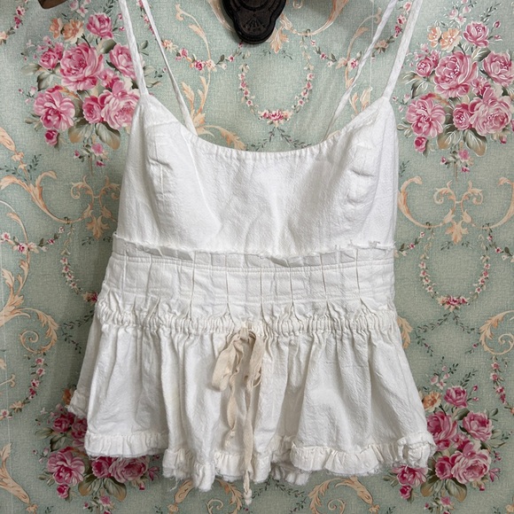 🌷Free People🌷 100% cotton adjustable straps waist ruffle peplum corset top sz M - Picture 3 of 7